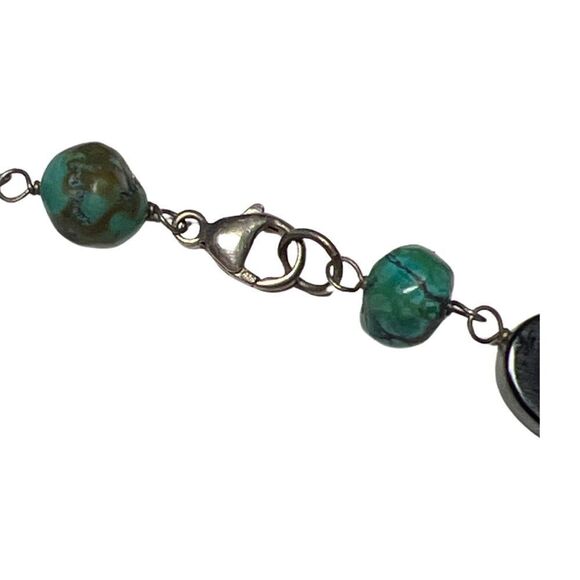 Authentic Lucas Lameth 925 Silver Natural Turquoise & Black Onyx Necklace - Picture 11 of 13